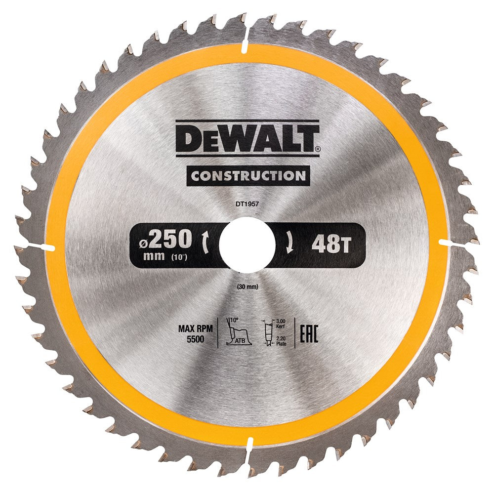 Dewalt accessoires cirkelzaagblad 250x30x48t, positief 10°, kerf 3mm - dt1957-qz