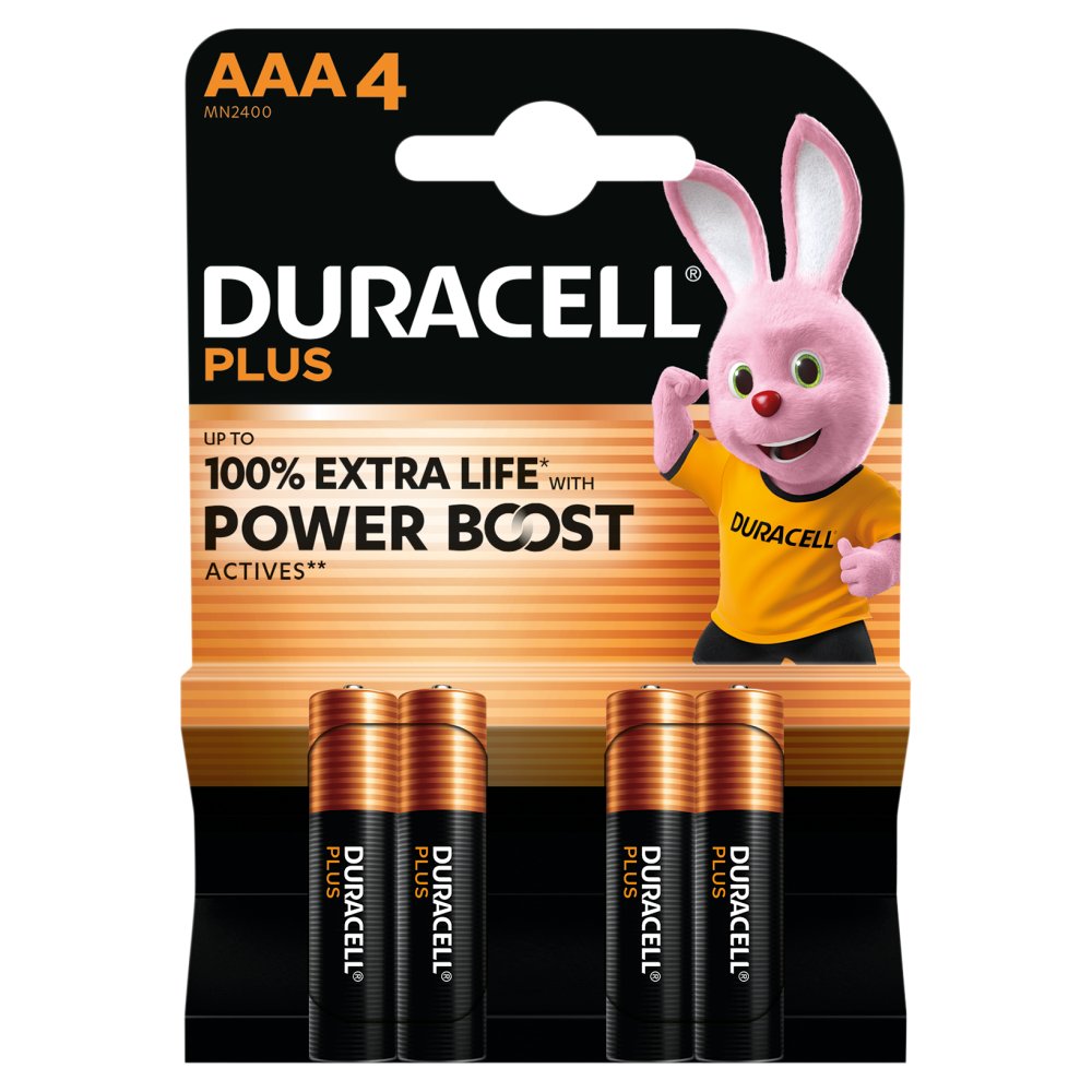 Duracell batterij plus 100% extra life mn2400 lr03 aaa bp4