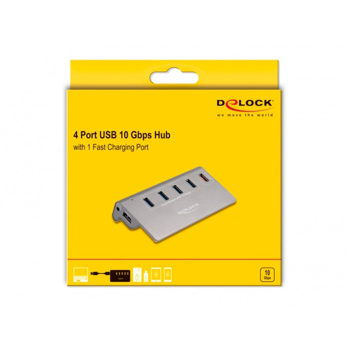 Hub Delock USB 10 Gbps se 4 porty USB-A + 1 char