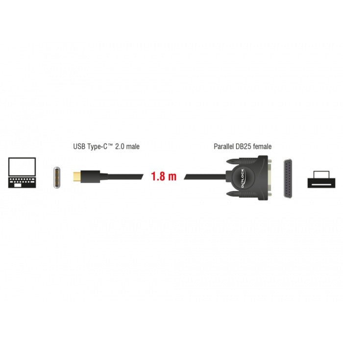 Samec Delock USB-C 2.0> 1 x Paralelní DB25 Žena