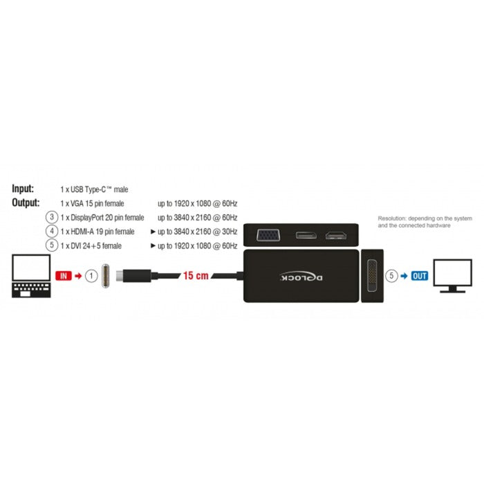 Delock USB-C> VGA HDMI DVI DisplayPort