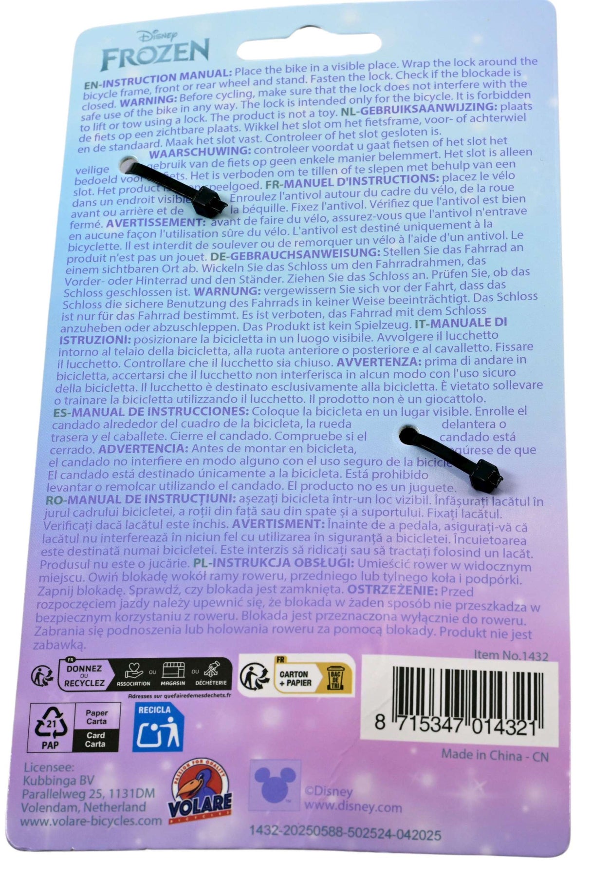 Disney die eiskönigin frozen cable lock blue purple