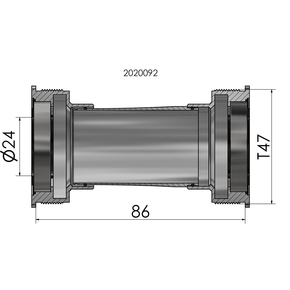 Bottom bracket Elvedes Thread fit T47 Shimano internal 86 mm