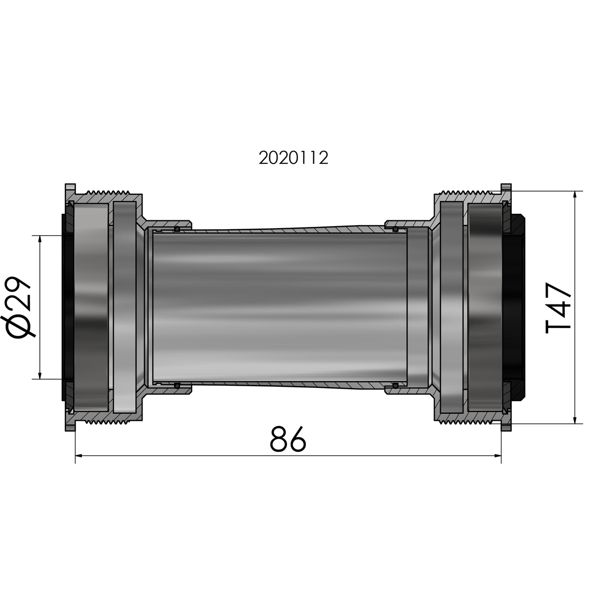 Bottom bracket Elvedes Thread fit T47 SRAM DUB internal 86 mm