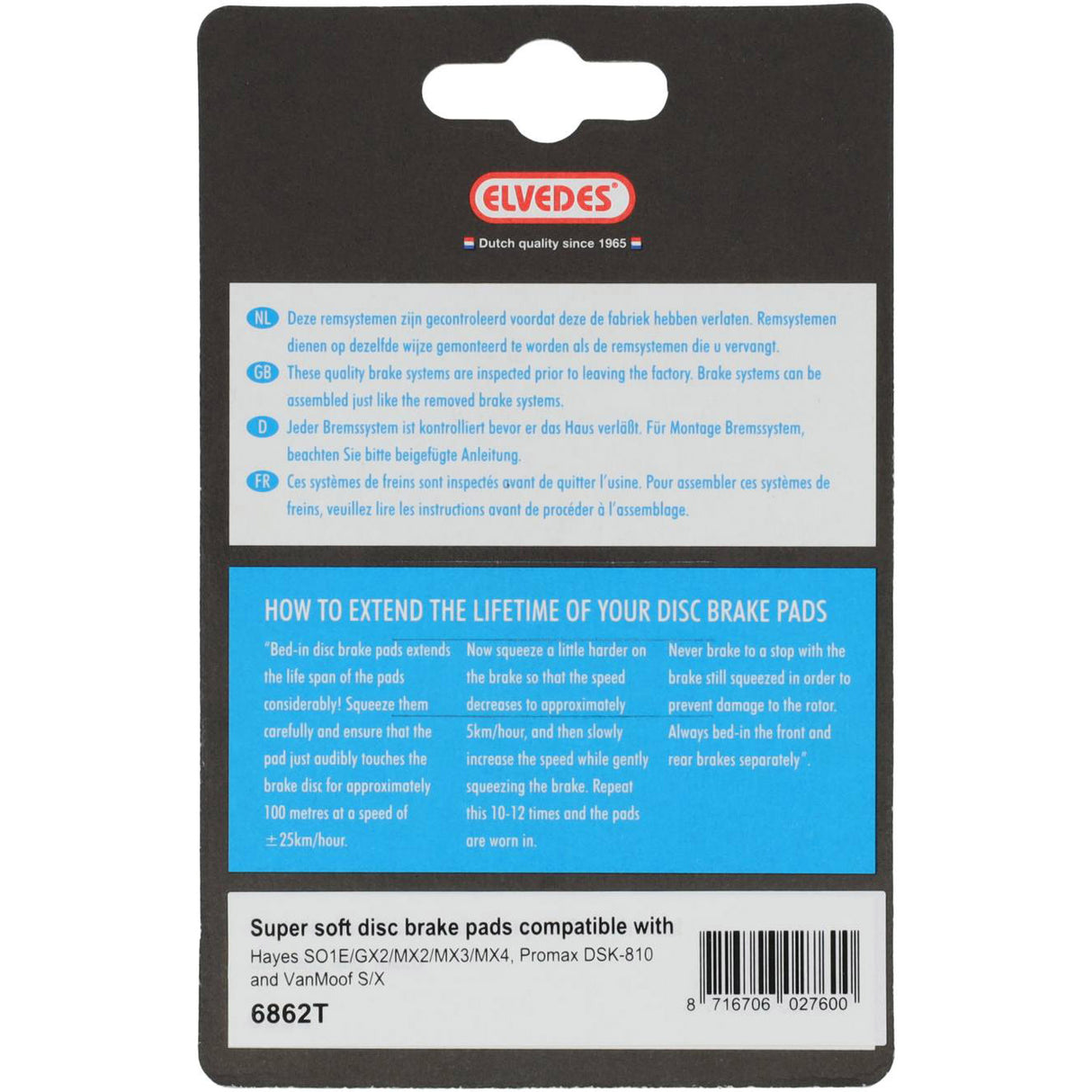 Elvedes disc brake blocks Hayes Promax | 6862T | gray