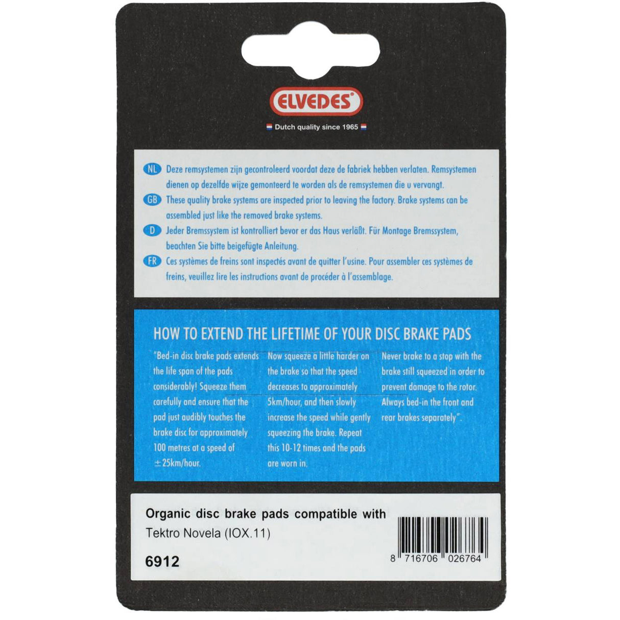 Elvedes disc brake blocks Tektro Novela | 6912 | organic