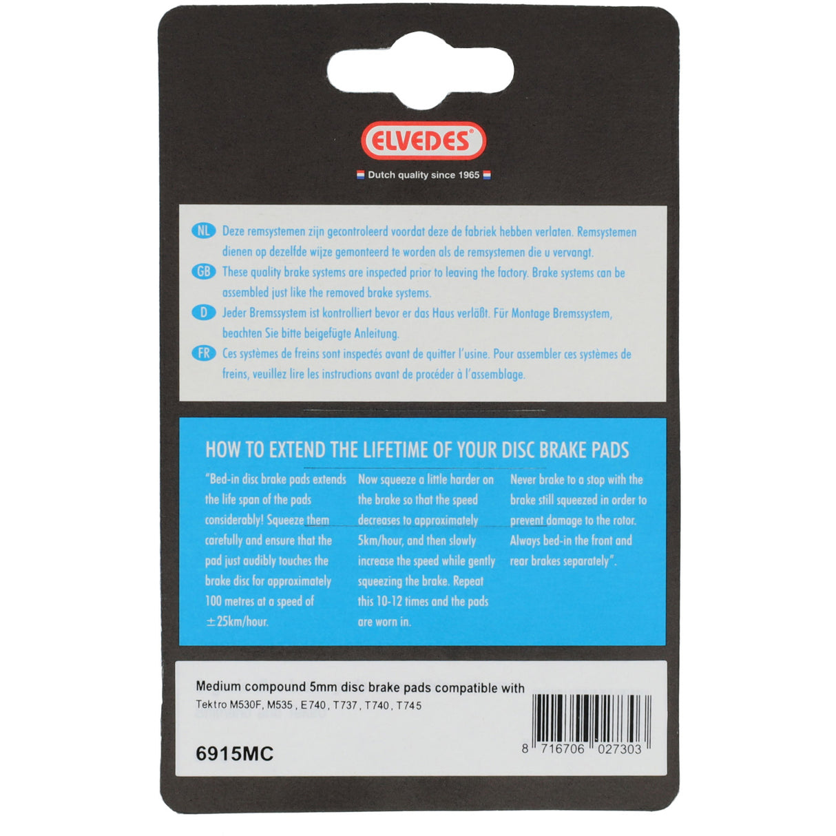 Elvedes Disc Brems Pad Set 6915mc - Tektro - E-Bikes - 1 Pair