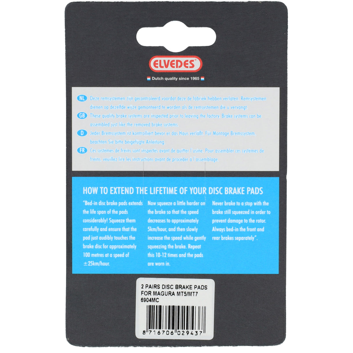 Elvedes disc brake blocks 6904MC Medium (2PR)