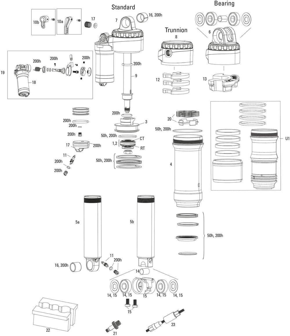 Rockshox shock absorber super deluxe ultimate rc2t rear shock rs sup.del. ult.rc2t 165 x 45mm