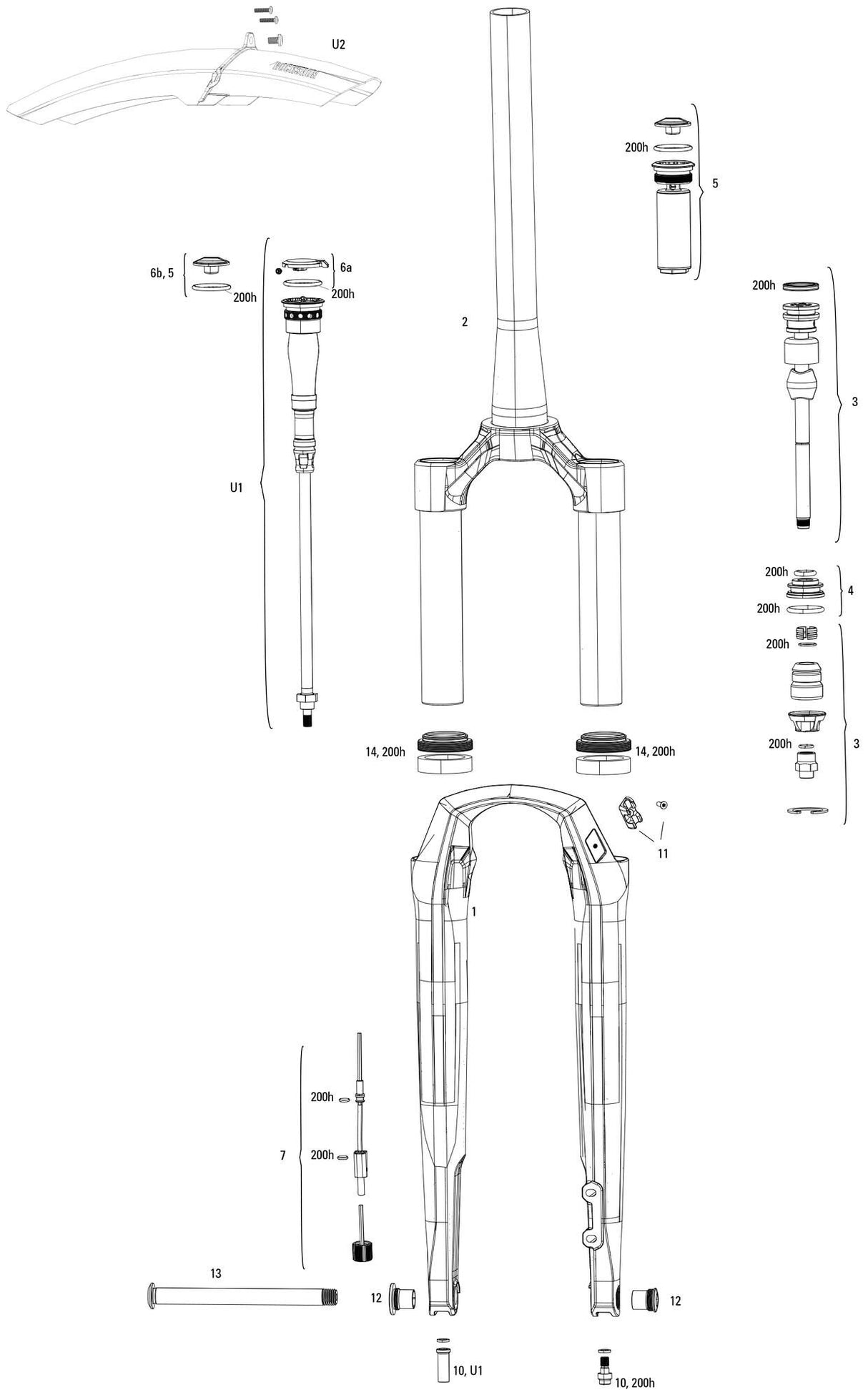Rockshox verende voorvork rudy ultimate race day 2 xplr 28 su.fork rs rudy ult.race day 2 xplr 28 30mm kwiq.