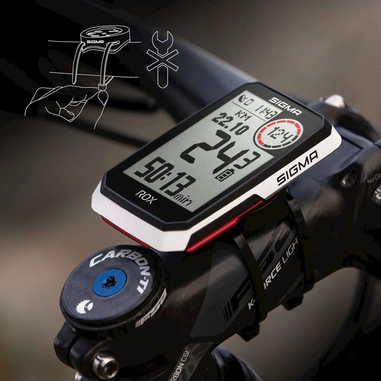 Sigma Rox 4.0 GPS SW бял стандартен държач на волана + USB-C кабел за зареждане