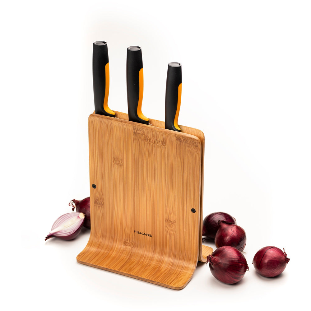 Fiskars Formal Form Block Bamboo Couteau avec 3 couteaux