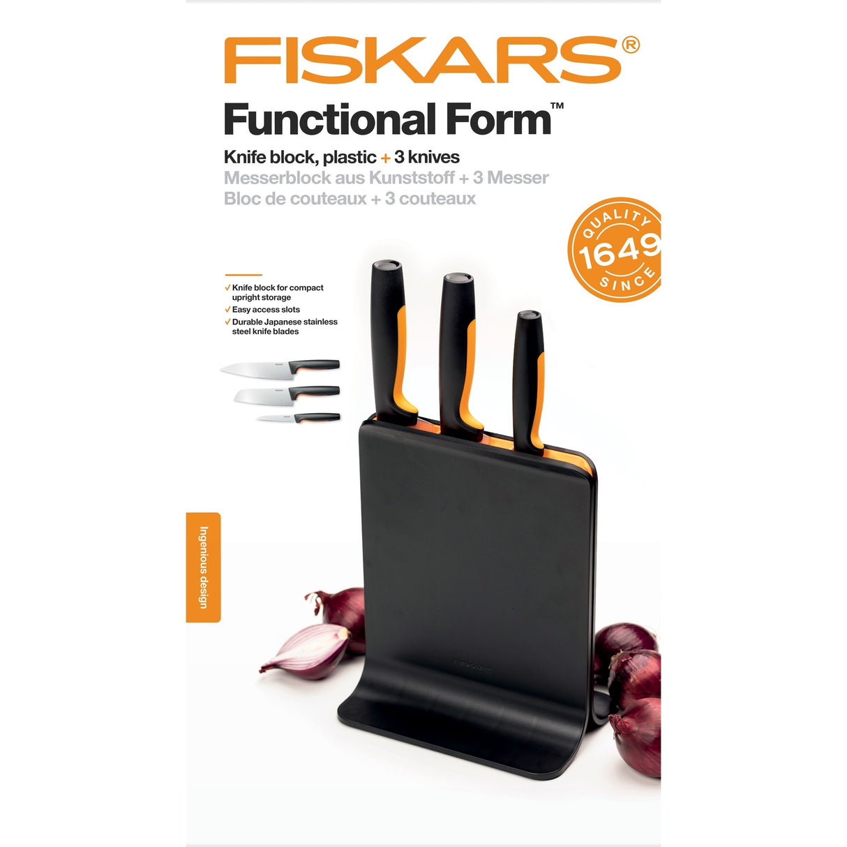 Fiskars Functional Form Plastic knife block with 3 knives