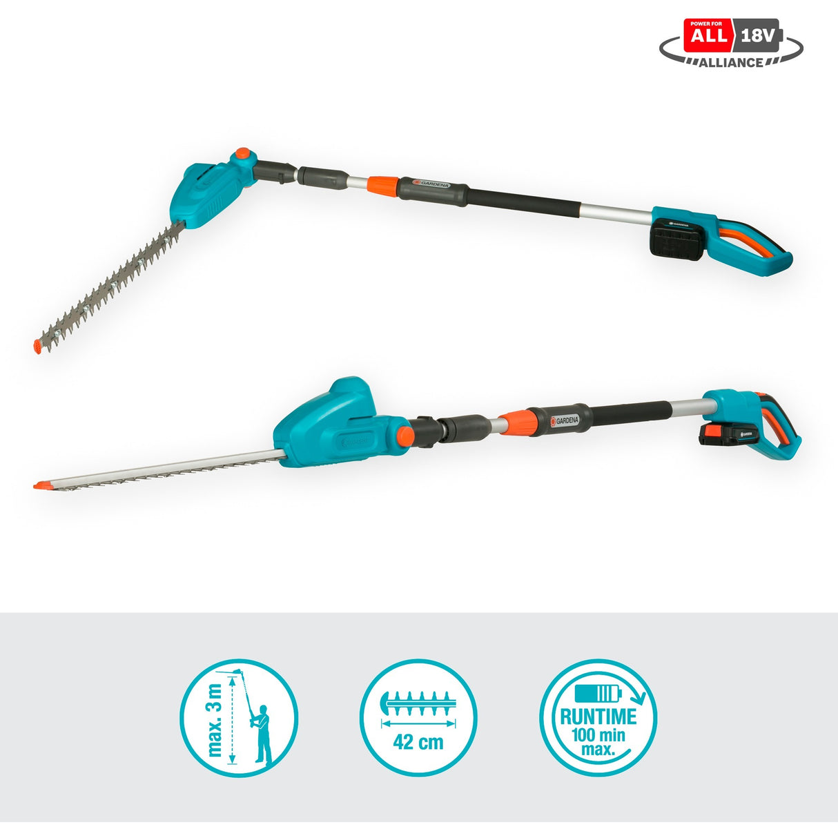 Gardena battery telescopic hedge trimmer ths 42 18v P4A set
