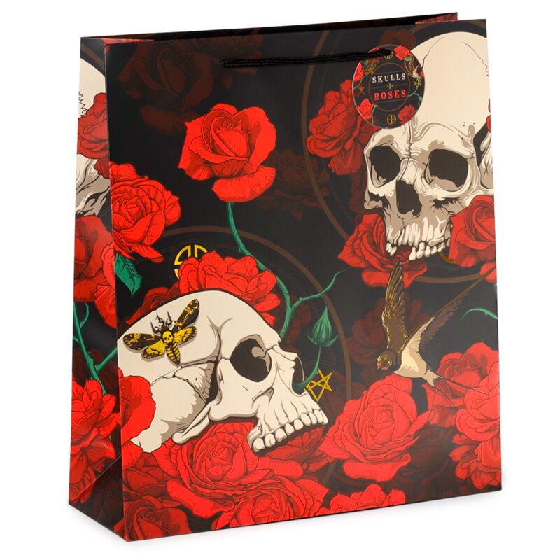Skull and roses red rose gift bag XL