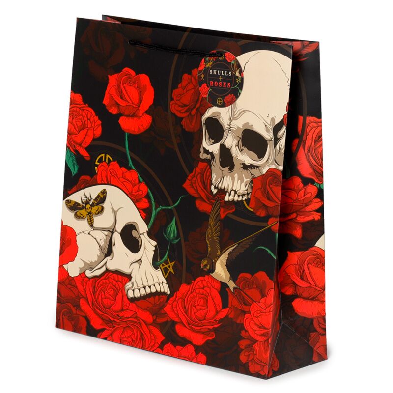 Skull and roses red rose gift bag XL