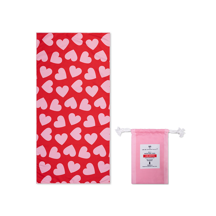 Hearts | red microfiber towel 135 x 65 cm