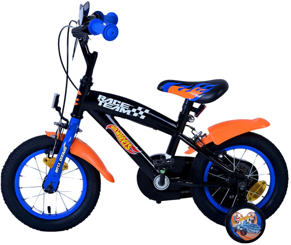 Hot Wheels Children's Bicycle - Boys - 12 Inch - Black Orange Blue - Two Hand brakes