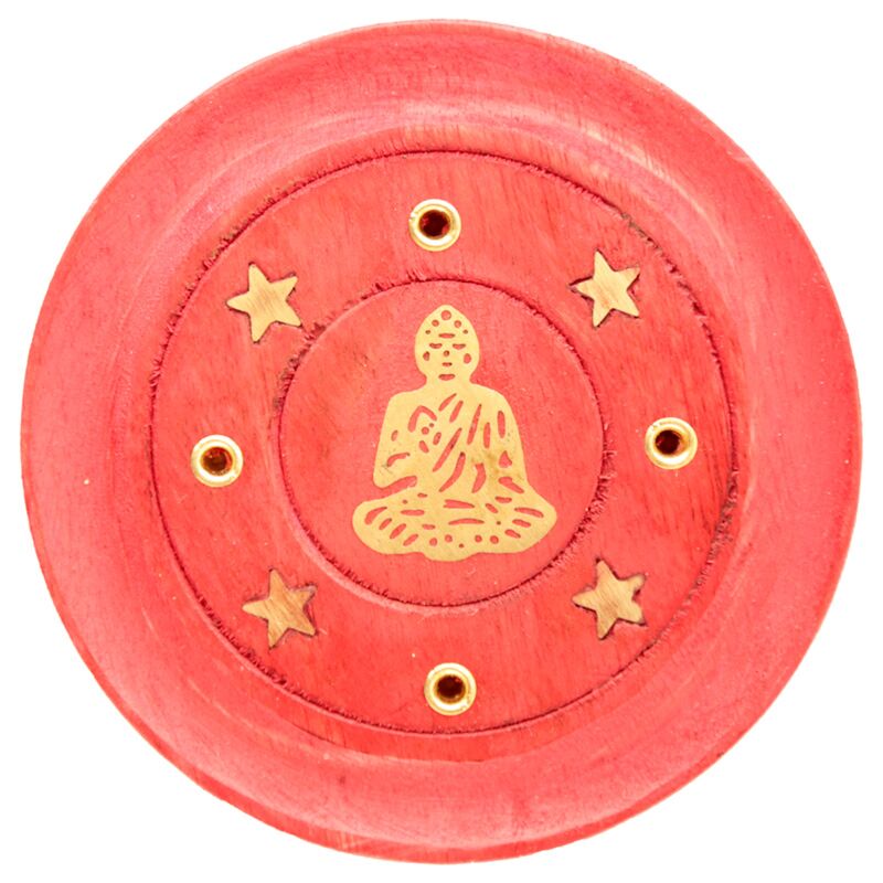 Mango wood round red incense holder