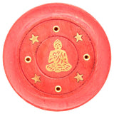 Mango wood round red incense holder