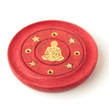 Mango wood round red incense holder