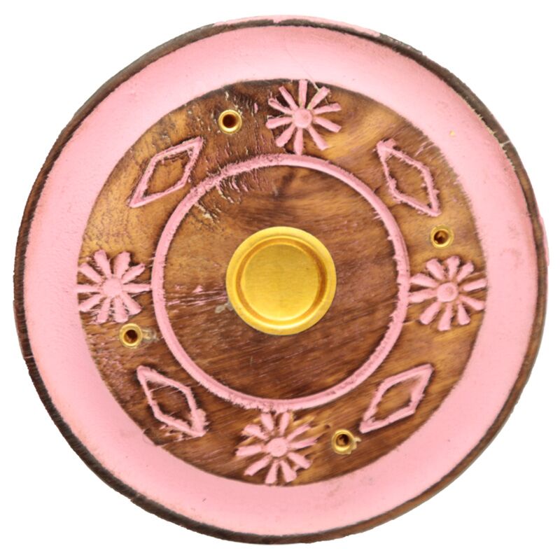 Mango wood round rose flower incense holder
