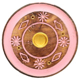 Mango wood round rose flower incense holder