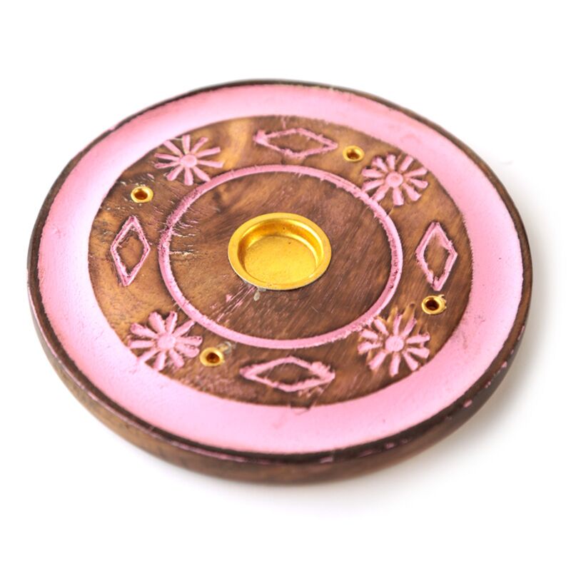 Mango wood round rose flower incense holder