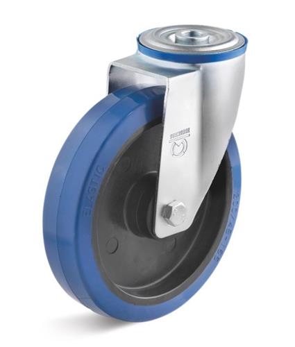 Torwegge zwenkwiel rubber blauw ø200 kunststof boutbevestiging