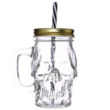 Skull -shaped mason jar glass drinking cup with straw and cover