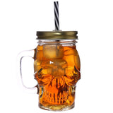 Skull -shaped mason jar glass drinking cup with straw and cover