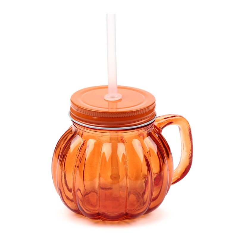 Pumpkin Mason Jar glassdrikkekopp med halm og dekel