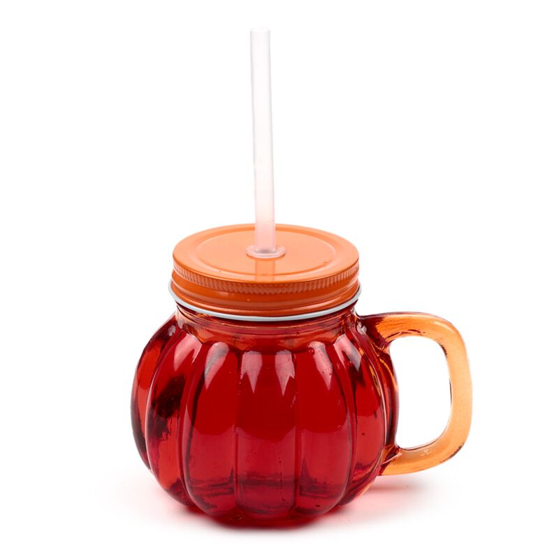 Pumpkin Mason Jar glassdrikkekopp med halm og dekel