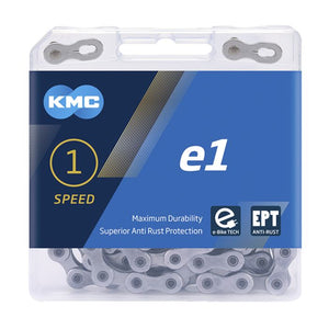 KMC Bicycle Chain E1 EPT 110 Links, 1 2 X 3 32, Silver, 306G