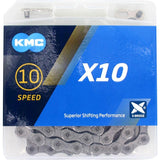 KMC X10 Bicycle Chain, 1 2x11 128, 114 Links, Grey