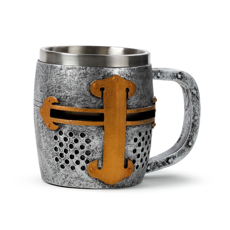 Decorative medieval knight silver and gold colored helmet beer mug
