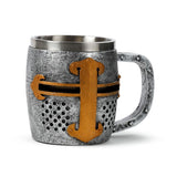 Decorative medieval knight silver and gold colored helmet beer mug