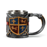 Decorative medieval knight coat of arms silver and gold colored beer mug