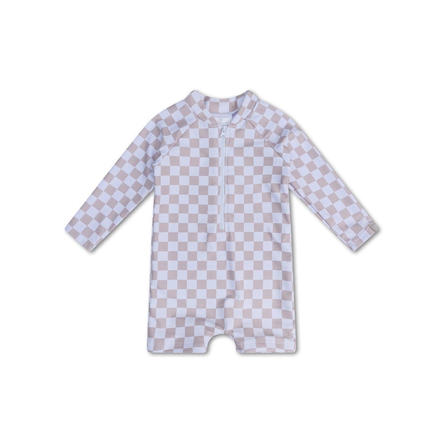 Checkmatt Beige Boys UV -Schwimmanzug