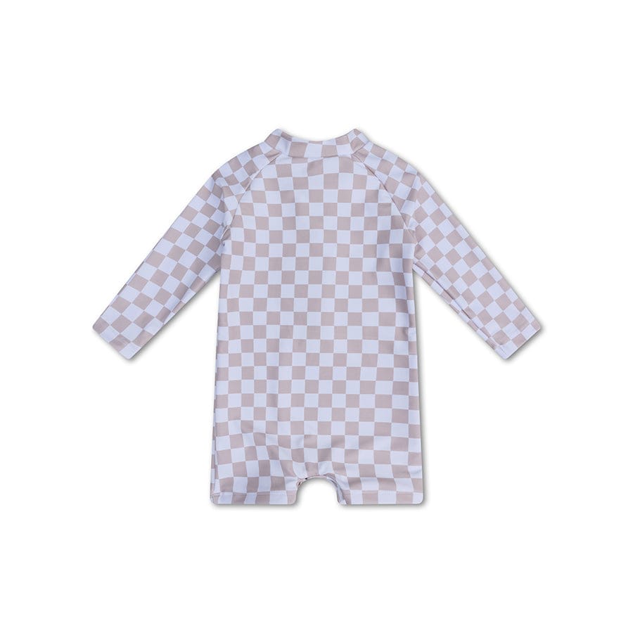 Checkmatt Beige Boys UV -Schwimmanzug