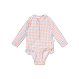 Sunset Grid | Orange White Girls UV bathing suit with long sleeves
