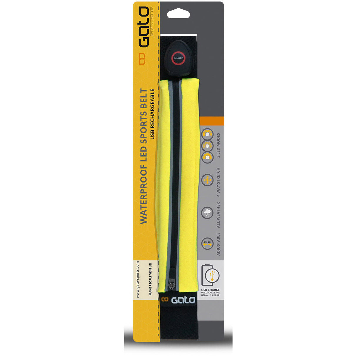Outwet gato sport usb ceinture LED imperméable néon jaune unie