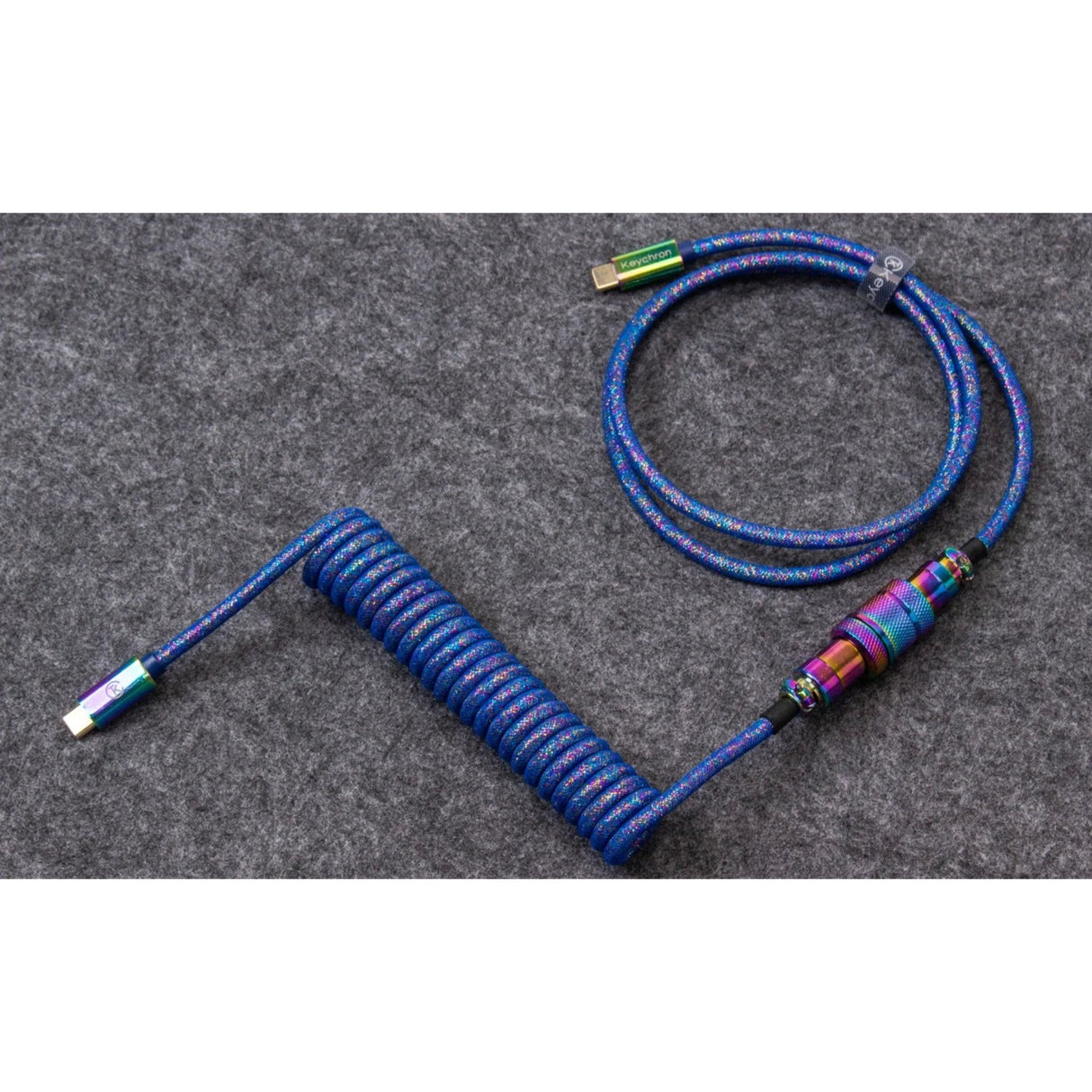 KeyChron Premium coiled Aviator Cable Rainbow Plated Blac