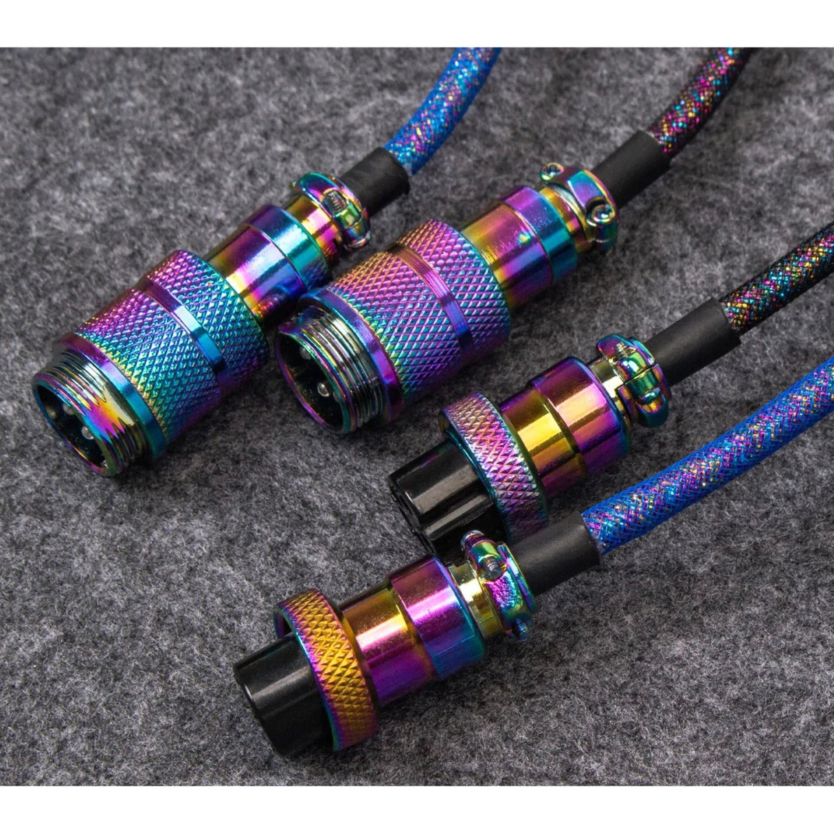 KeyChron Premium coiled Aviator Cable Rainbow Plated Blac