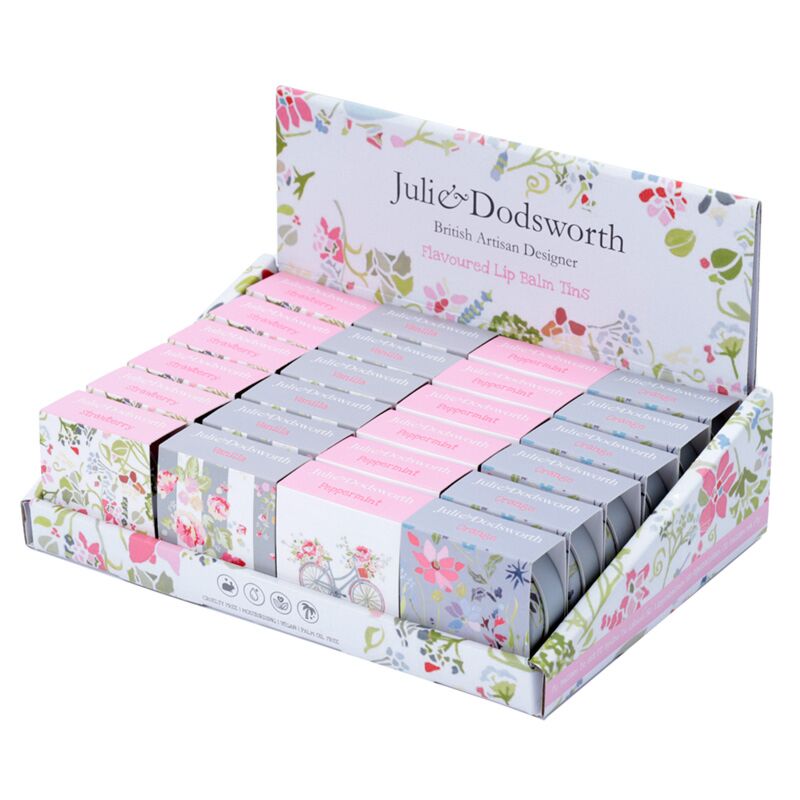 Julie Dodsworth Lippenbalsam mit rosa Blumenmuster in einer Dose