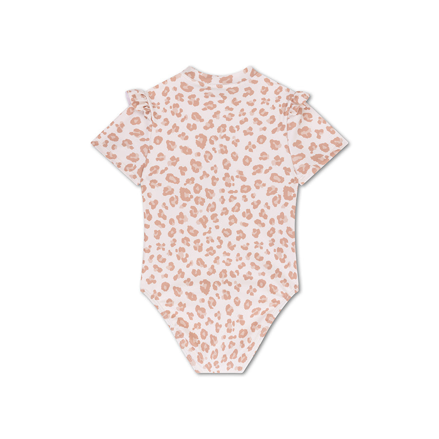 Leopardo | Traje de baño UV de chicas beige con mangas cortas