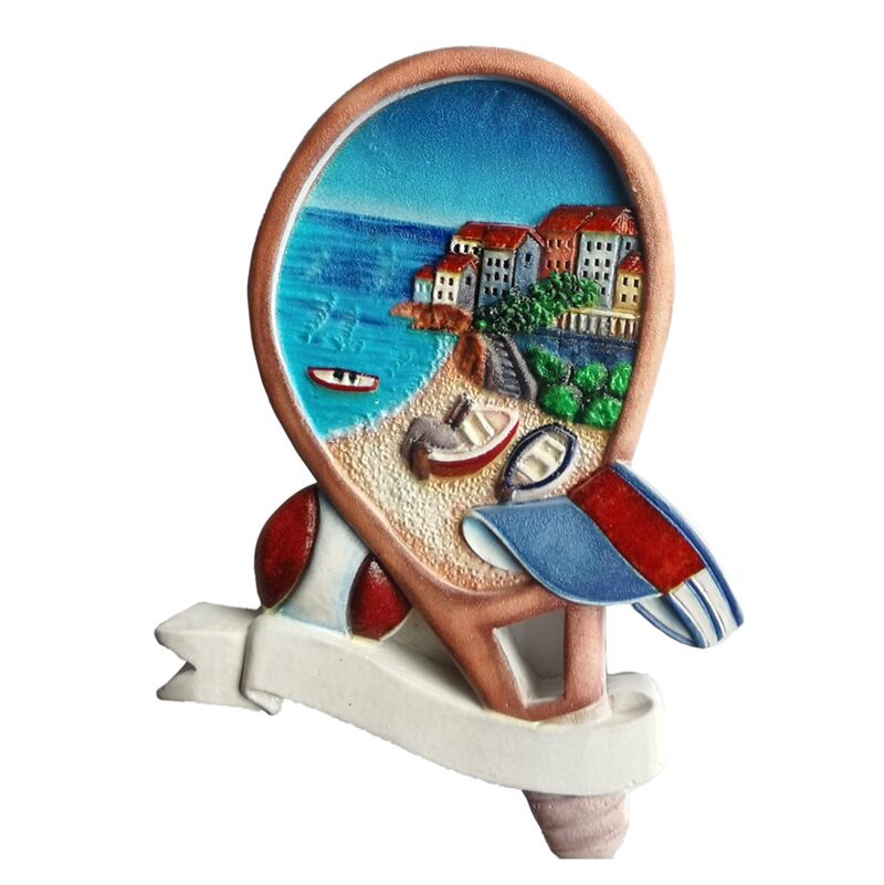 Scène de plage en forme de raquette de tennis aimant souvenir de la plage de mer