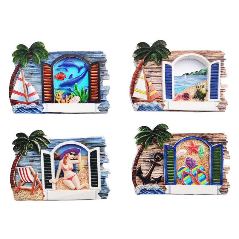 Window Panorama 3D Sea Beach Souvenir Magnet