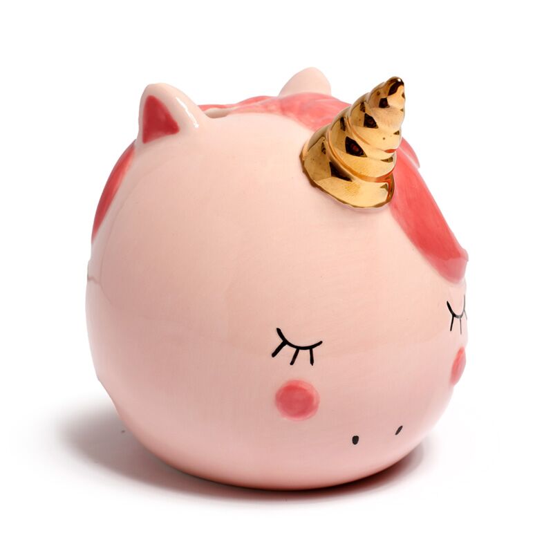 Banque de piggy rose de la licorne arc-en-ciel enchantée