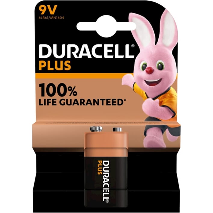 Duracell plus alkalinen 100% 9 V 6LR61 kumpikin